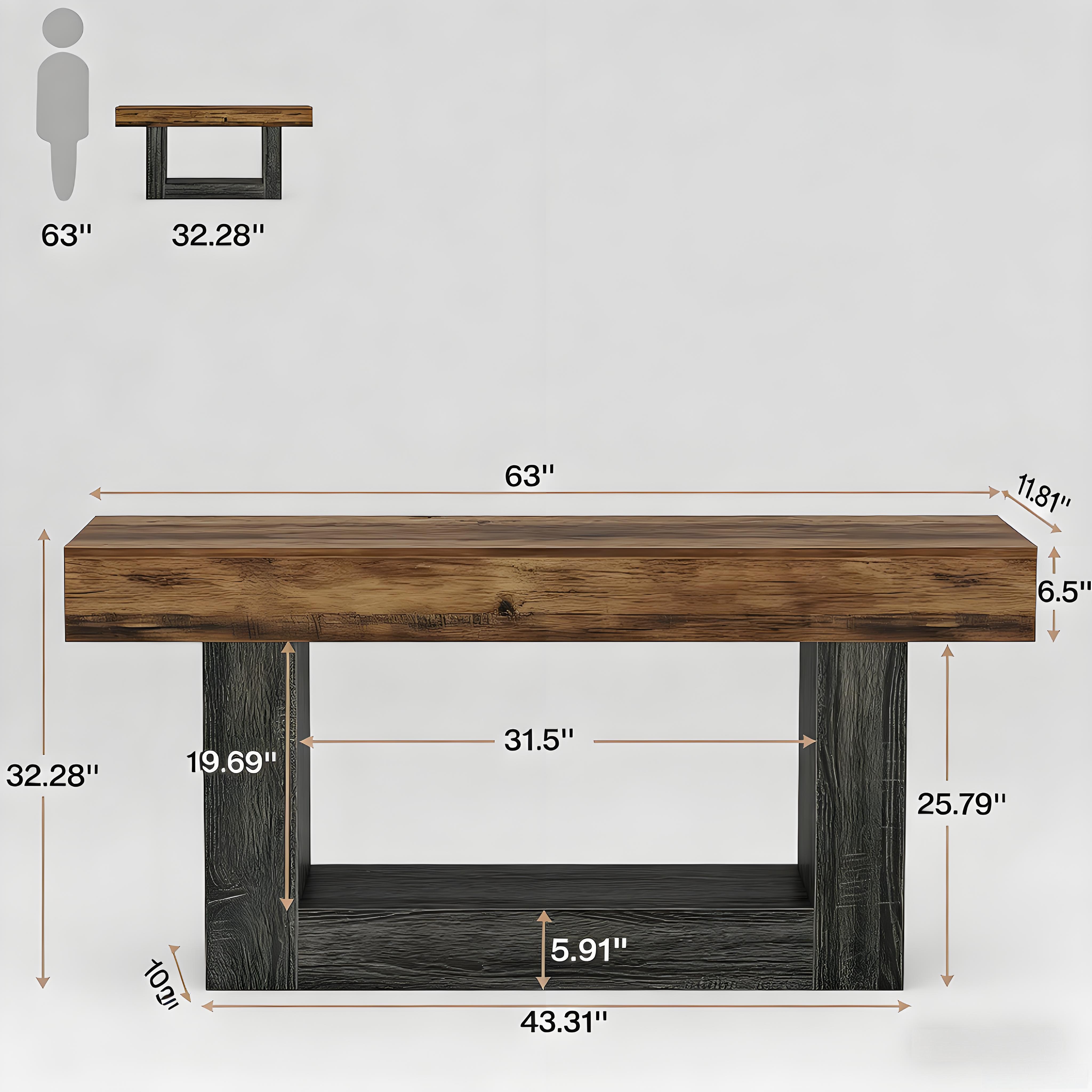 Wooden Console Table, Farmhouse 2-Tier Sofa Table Entryway Table_voghion.com